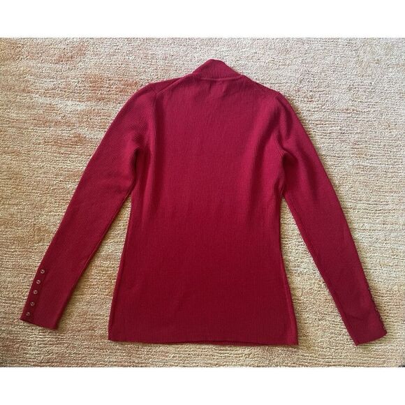 Women’s FWM 100% merino wool red mock neck sweater L fitted ribbed cuffs UK - Picture 5 of 6